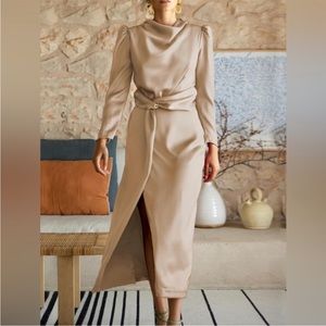 Beige satin midi dress size medium
